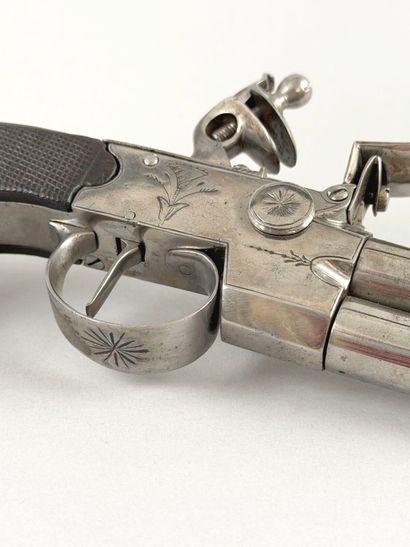 Paire de pistolets double à silex. 
Canons...