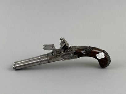 Important pistolet double à silex, aux armes...