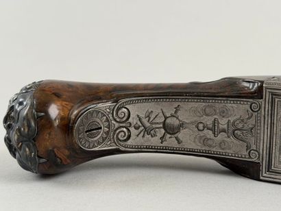 Important pistolet double à silex, aux armes...
