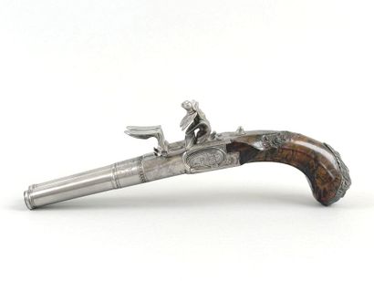 Important pistolet double à silex, aux armes...