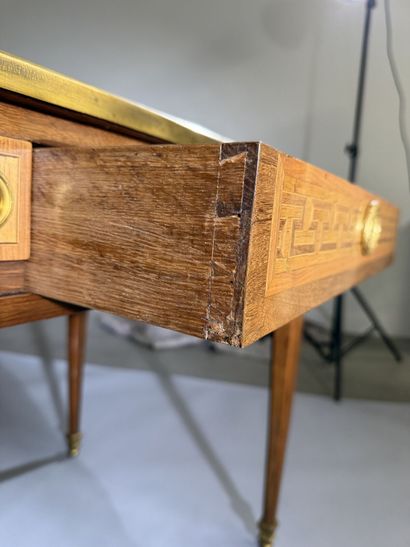 A flat-topped desk made of rosewood and amaranth;...