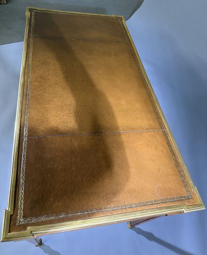 A flat-topped desk made of rosewood and amaranth;...