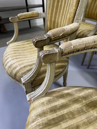 A set of six armchairs and one sofa, made...