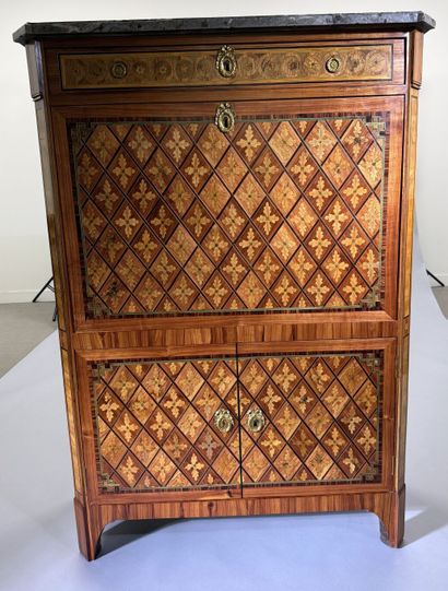 A drop-top secretary desk in marquetry and...