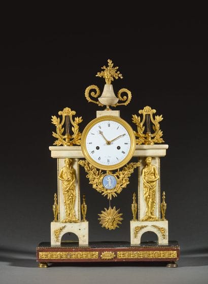 White and black marble pendulum clock with...