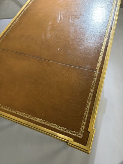 A flat-topped desk made of rosewood and amaranth;...