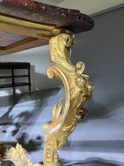 Gilded wooden console table with openwork...