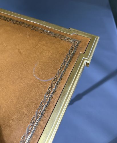 A flat-topped desk made of rosewood and amaranth;...