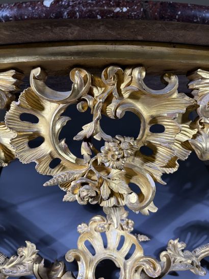 Gilded wooden console table with openwork...