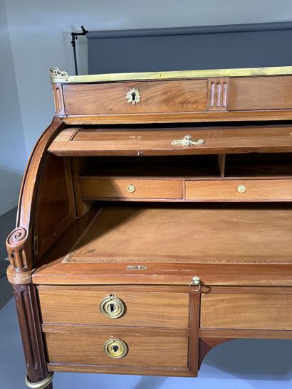 Mahogany cylinder-style secretary desk (on...