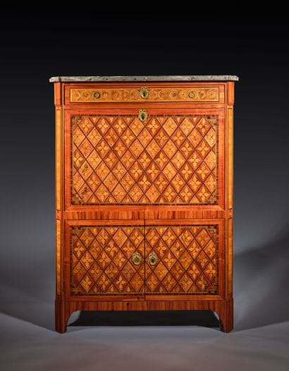 A drop-top secretary desk in marquetry and...