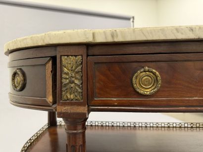 A pair of half-moon-shaped mahogany console...