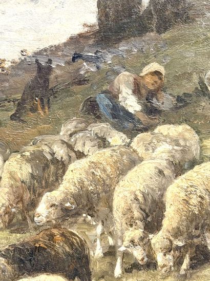 Charles JACQUE (1813–1894) 
Shepherdess and...