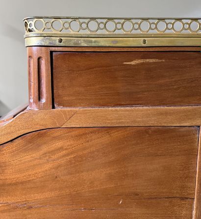 Mahogany cylinder-style secretary desk, blackened...
