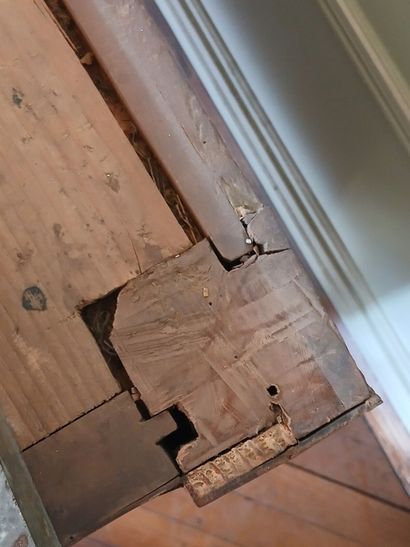 Center-recessed veneered wood chest of drawers...