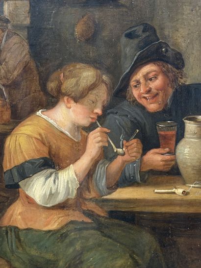 Suiveur de TENIERS 
Scène de taverne 
Panneau,...