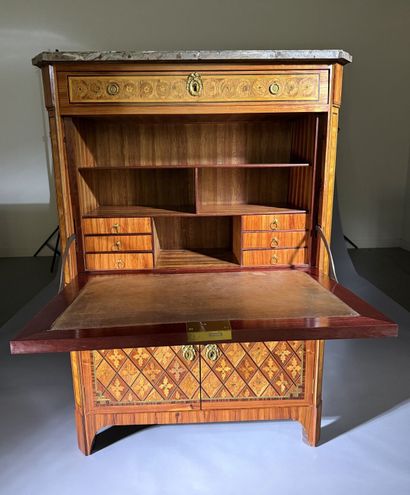 A drop-top secretary desk in marquetry and...