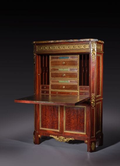 Mahogany and gilded bronze drop-leaf desk,...