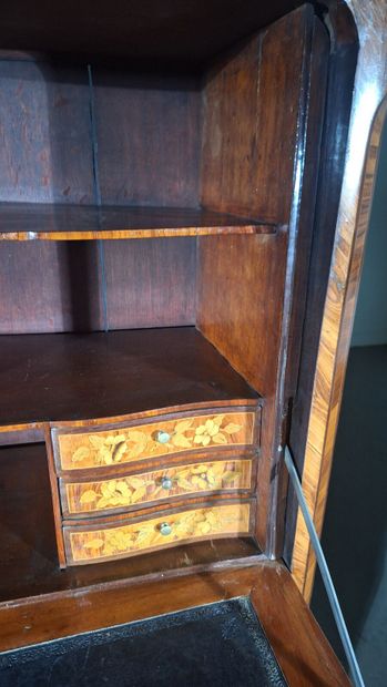Wood veneer secretary desk opening via a...