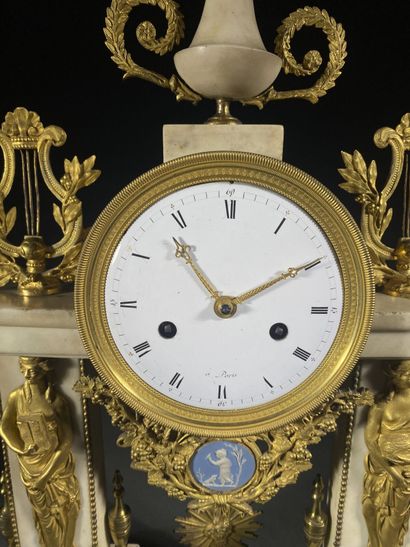 White and black marble pendulum clock with...