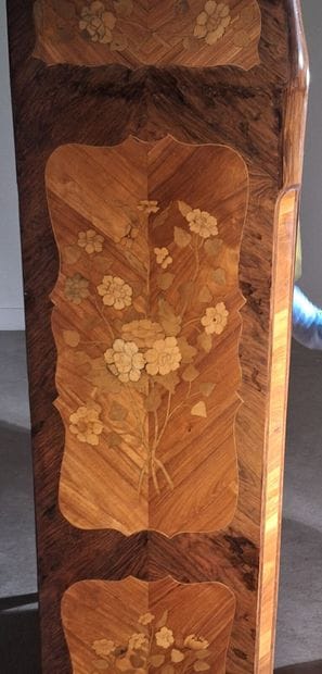 Wood veneer secretary desk opening via a...
