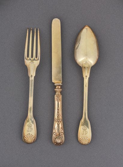 A dessert cutlery set in vermeil and filled...