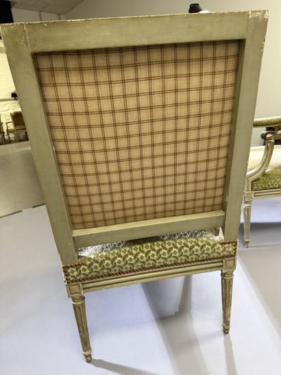 Pair of molded and painted beechwood armchairs...