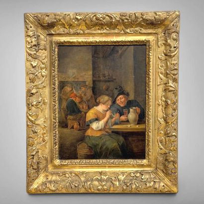 Suiveur de TENIERS 
Scène de taverne 
Panneau,...