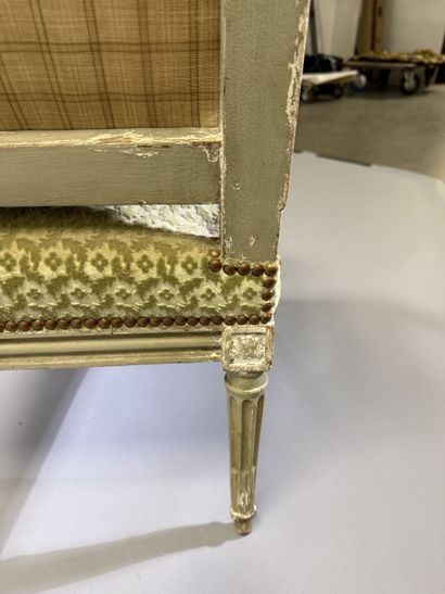 Pair of molded and painted beechwood armchairs...