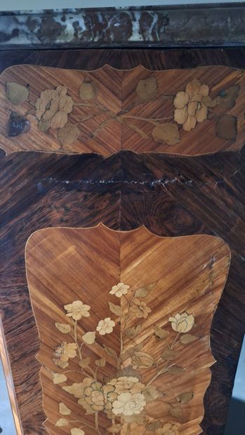 Wood veneer secretary desk opening via a...