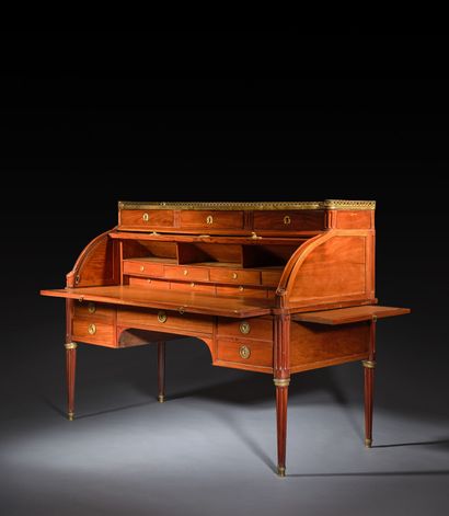 Mahogany cylinder-style secretary desk (on...