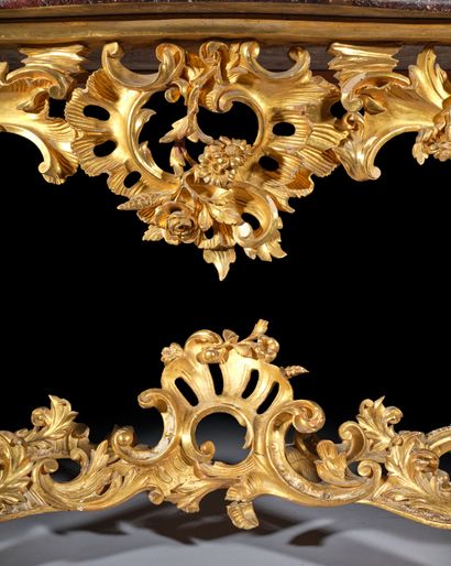 Gilded wooden console table with openwork...