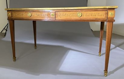 A flat-topped desk made of rosewood and amaranth;...