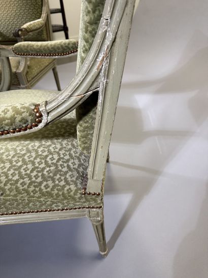 Pair of molded and painted beechwood armchairs...