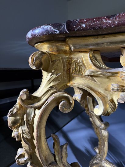 Gilded wooden console table with openwork...
