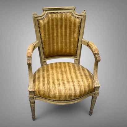 A set of six armchairs and one sofa, made...