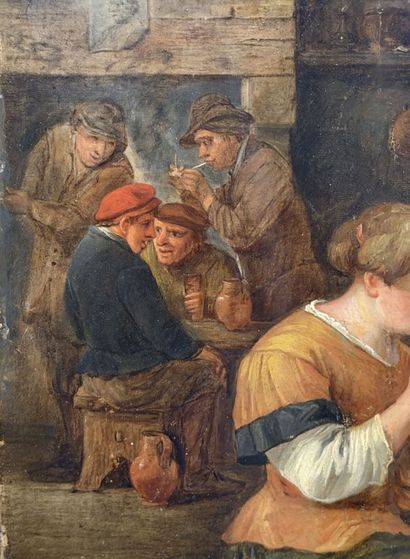 Suiveur de TENIERS 
Scène de taverne 
Panneau,...