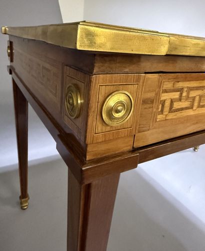 A flat-topped desk made of rosewood and amaranth;...