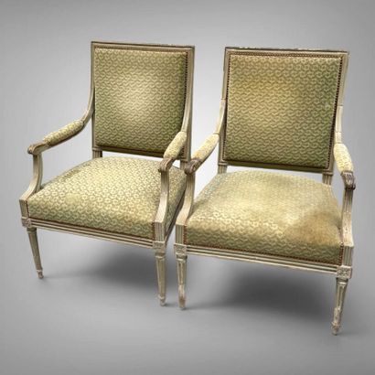Pair of molded and painted beechwood armchairs...