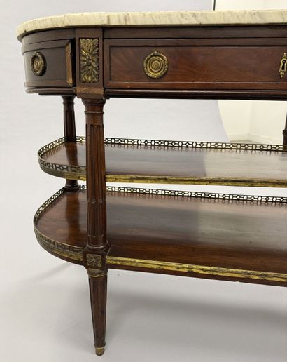 A pair of half-moon-shaped mahogany console...