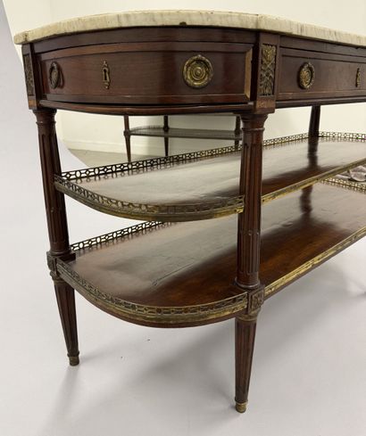 A pair of half-moon-shaped mahogany console...