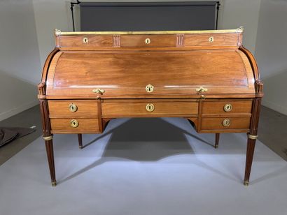 Mahogany cylinder-style secretary desk (on...