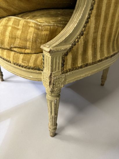 A set of six armchairs and one sofa, made...