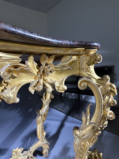 Gilded wooden console table with openwork...