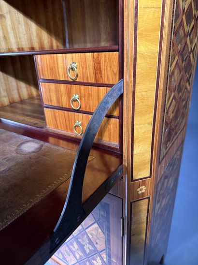 A drop-top secretary desk in marquetry and...