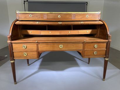 Mahogany cylinder-style secretary desk (on...
