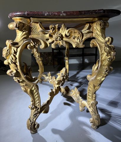 Gilded wooden console table with openwork...