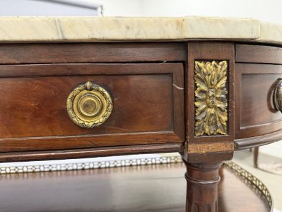 A pair of half-moon-shaped mahogany console...