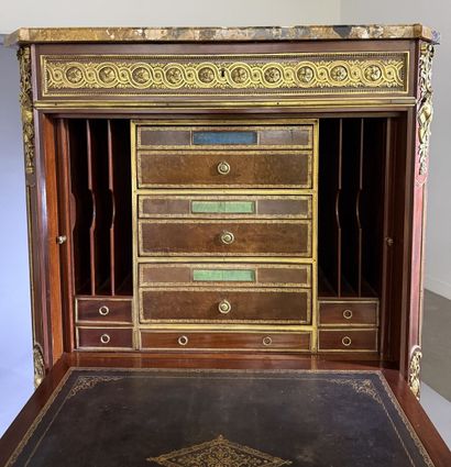 Mahogany and gilded bronze drop-leaf desk,...
