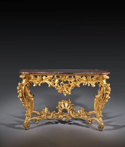 Gilded wooden console table with openwork...